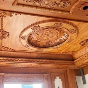 Trần Gỗ Gõ Đỏ Gắn Hoa Văn CNC